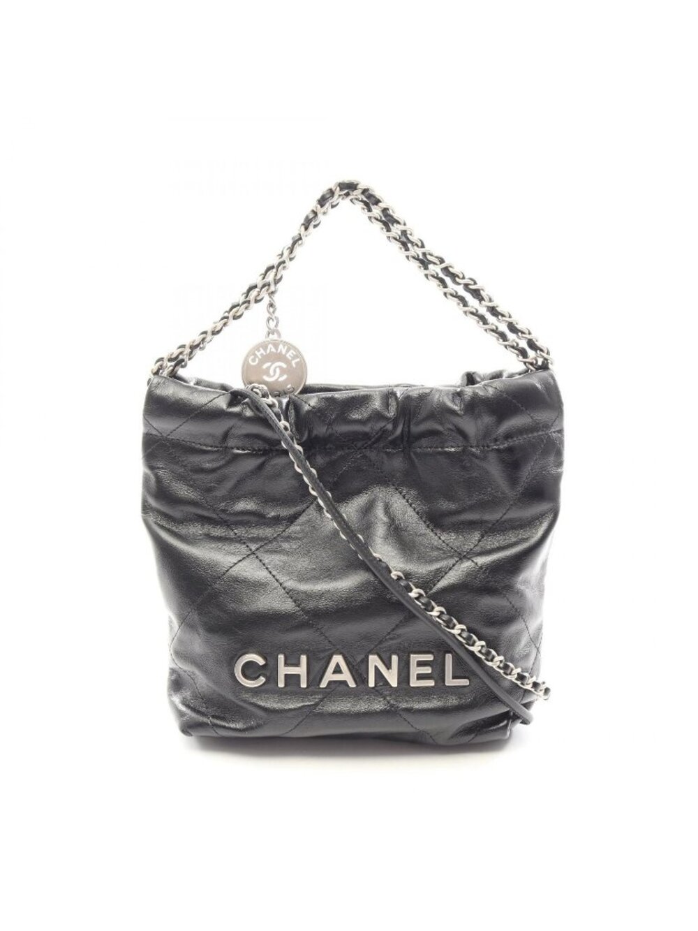 Chanel Shoulder Bag Chanel 22 Mini 2-Way Black Leather Chanel 22 Quilted Chain